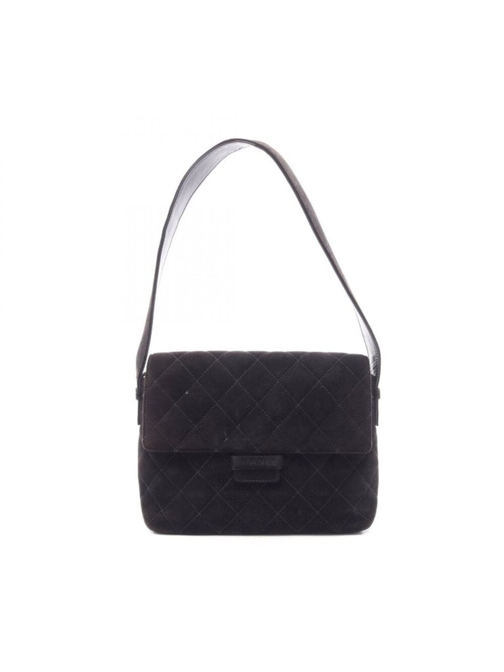Chanel Shoulder Bag Quilted Black Suede